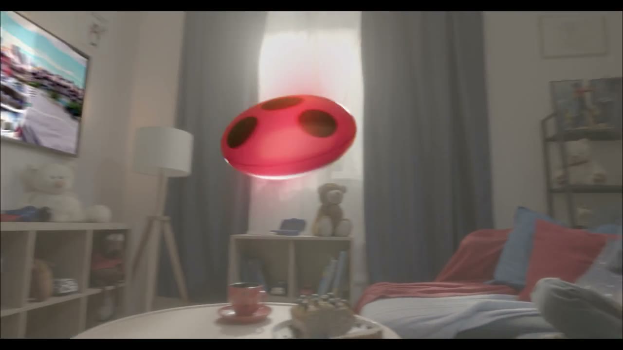 CGI flying toy composited into a child's bedroom for a TV commercial